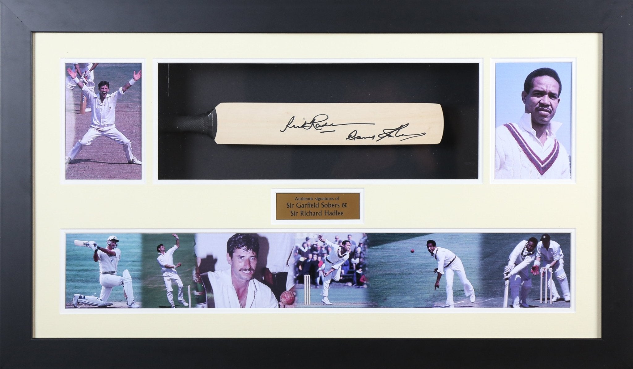 Garfield Sobers and Richard Hadlee Signed Bat Framed Display - Memorabilia Framers Shop
